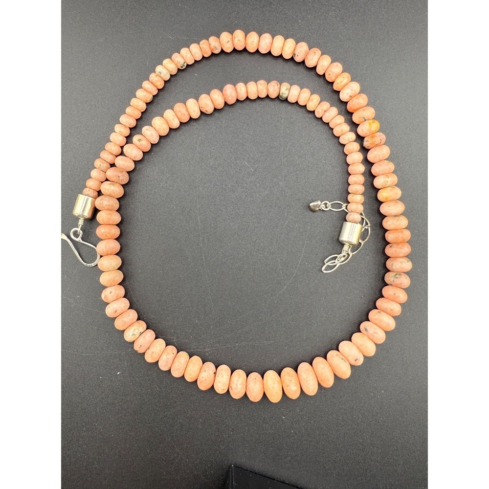 Vintage DTR Jay King Sterling Silver Beaded Necklace Pink Stone Graduated 26"